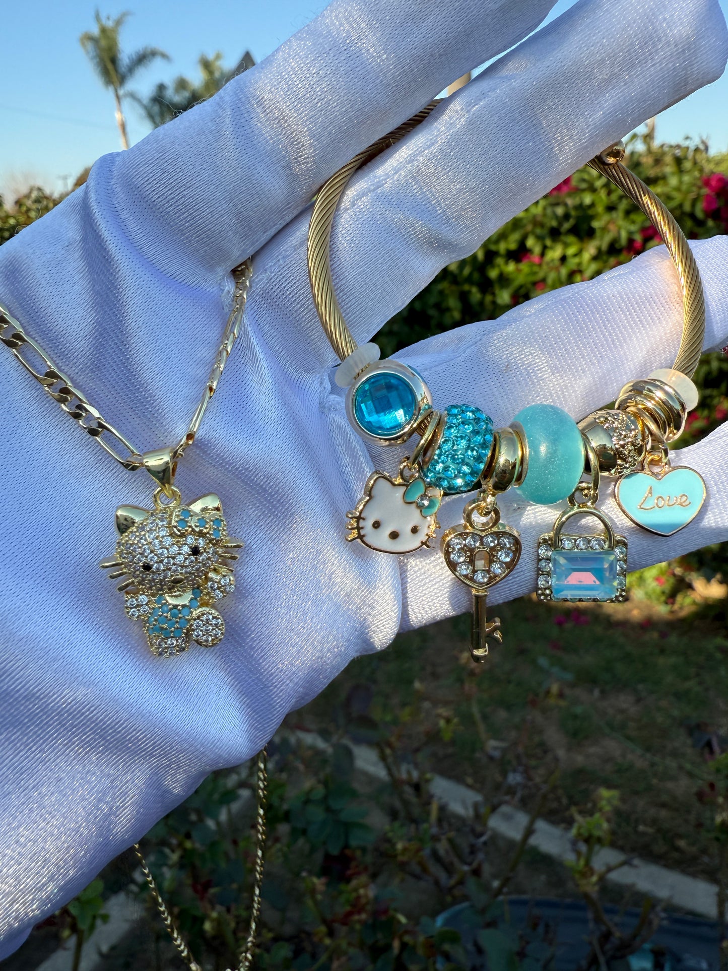 Blue Cat Necklace and Bracelet Set -Bracelet