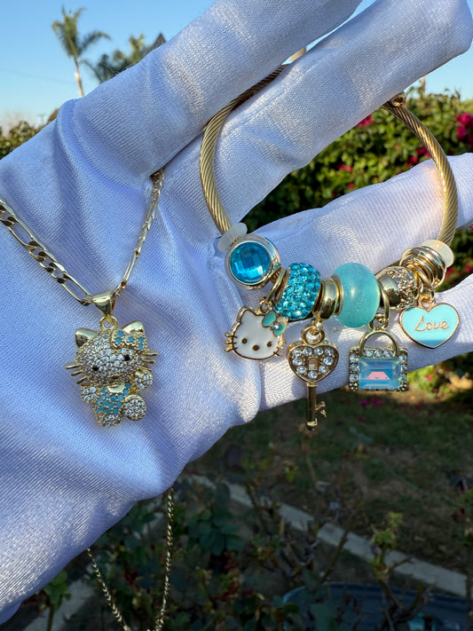 Blue Cat Necklace and Bracelet Set -Bracelet