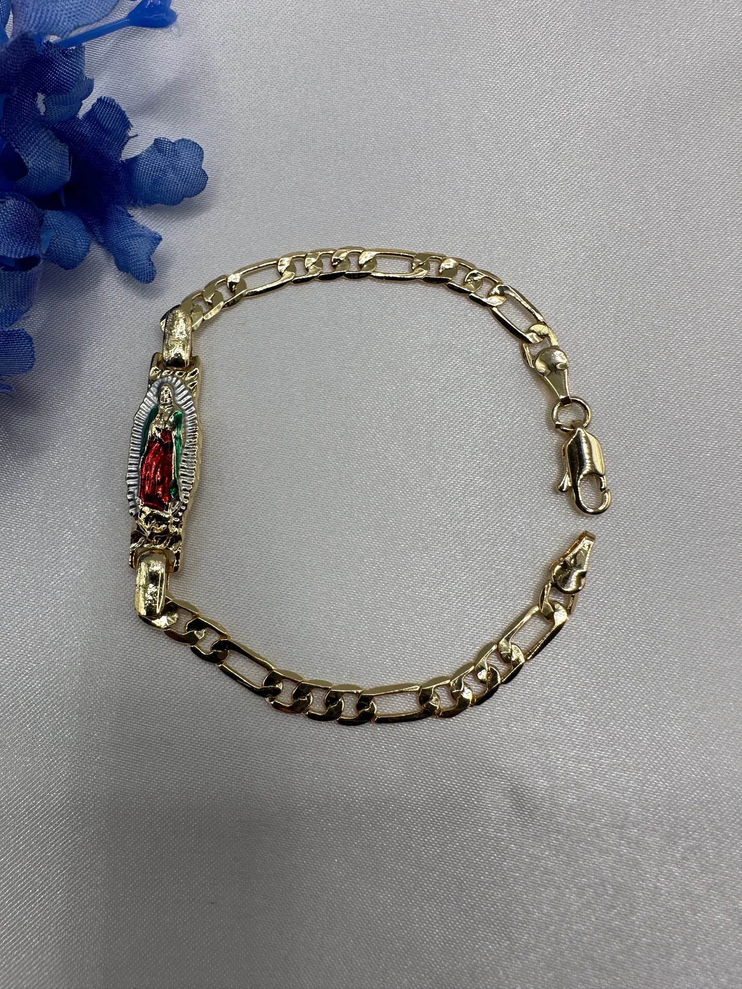“Tiny” Virgin Bracelet for Kids -Trio Colors Gold Plated for him or her (Virgen Pulcera)