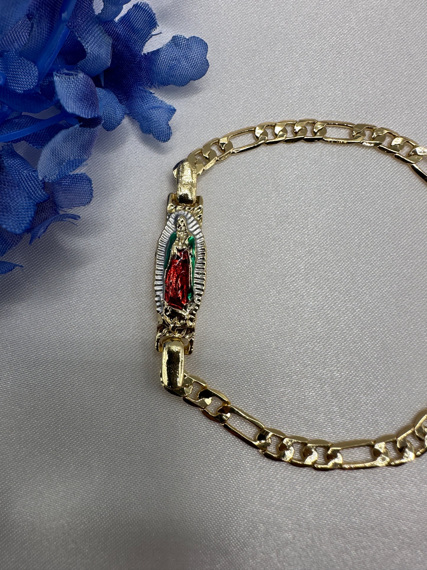 “Tiny” Virgin Bracelet for Kids -Trio Colors Gold Plated for him or her (Virgen Pulcera)