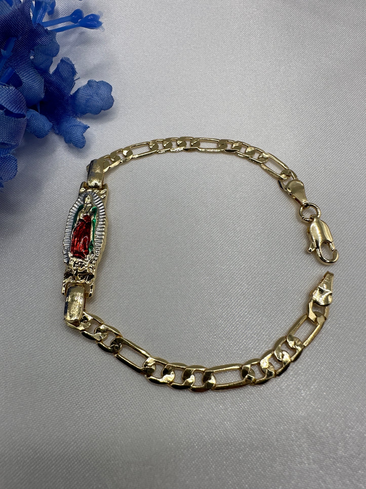 “Tiny” Virgin Bracelet for Kids -Trio Colors Gold Plated for him or her (Virgen Pulcera)