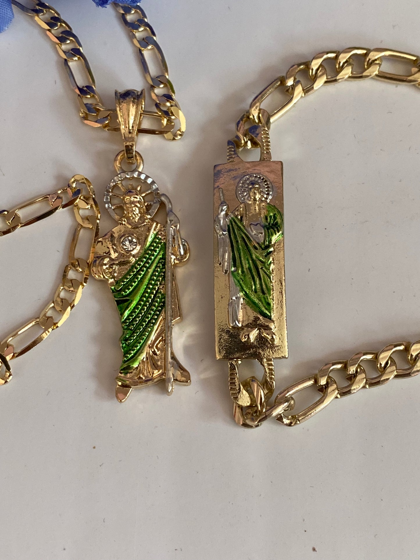 San Judas Necklace & Bracelet Set -St Jude set Gold Plated
