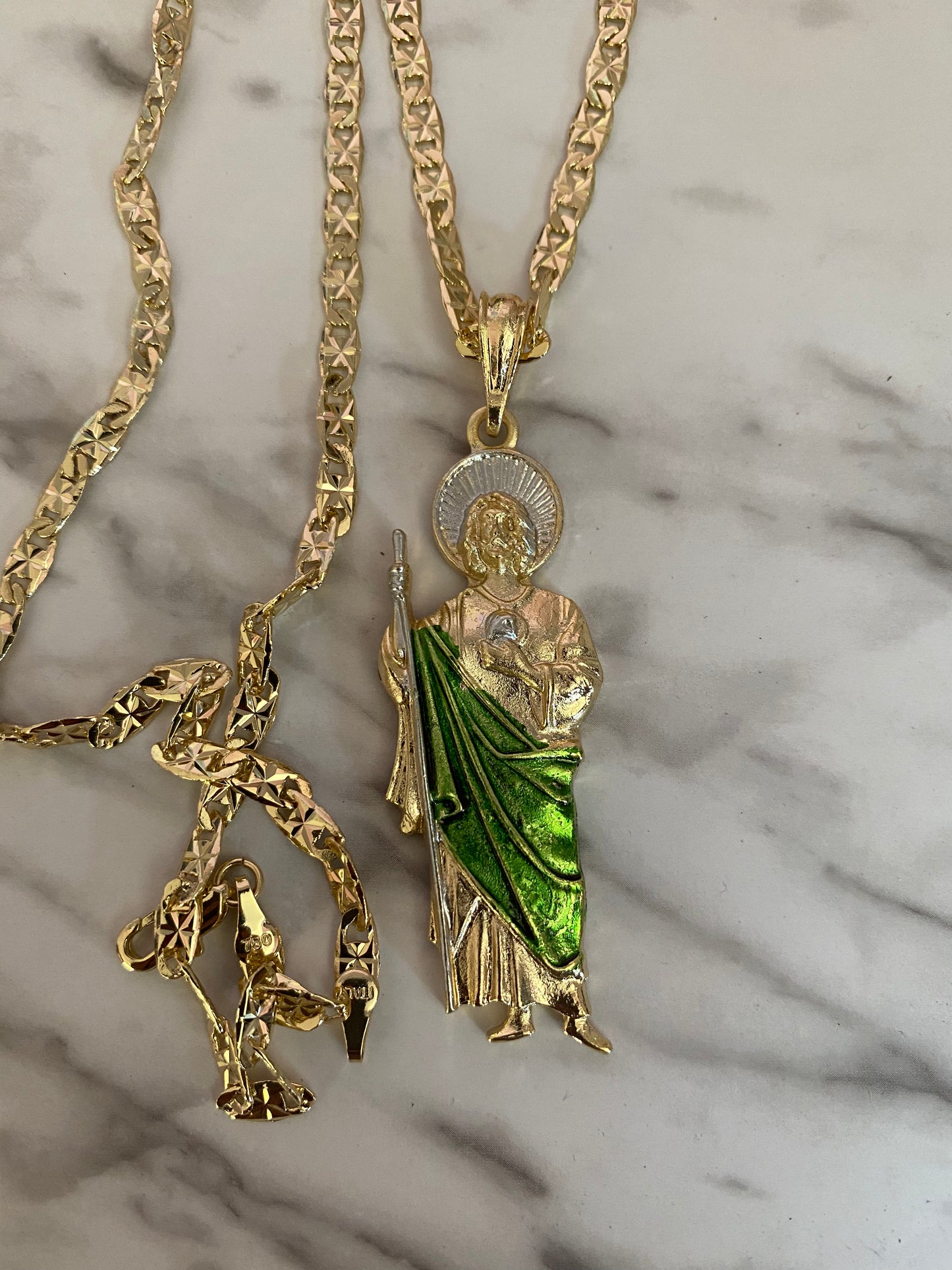 “Hero” St Jude Necklace (Green) Gold Plated - San Judas Tadeo