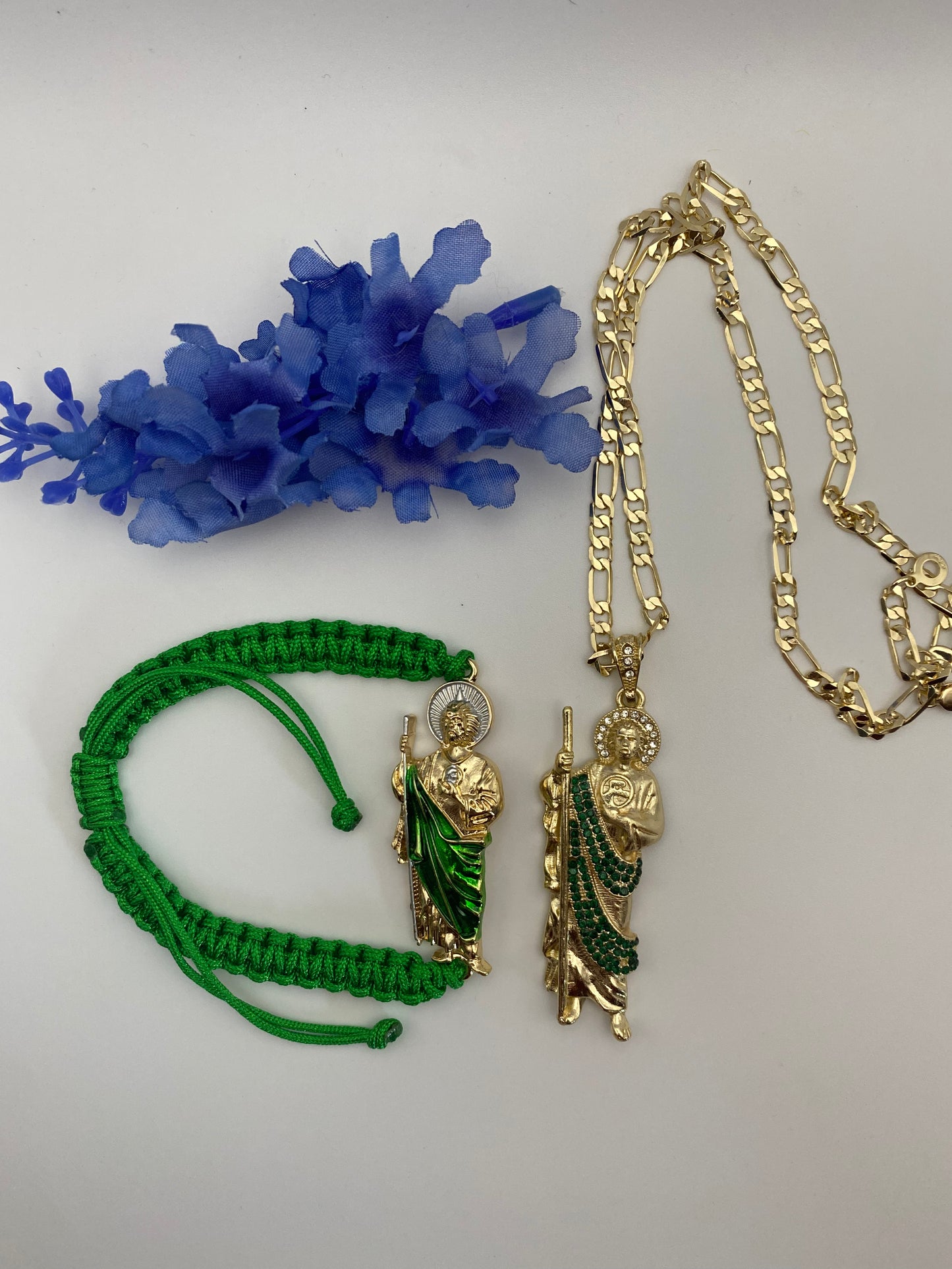 Green Ice San Judas Necklace & Rope Bracelet set