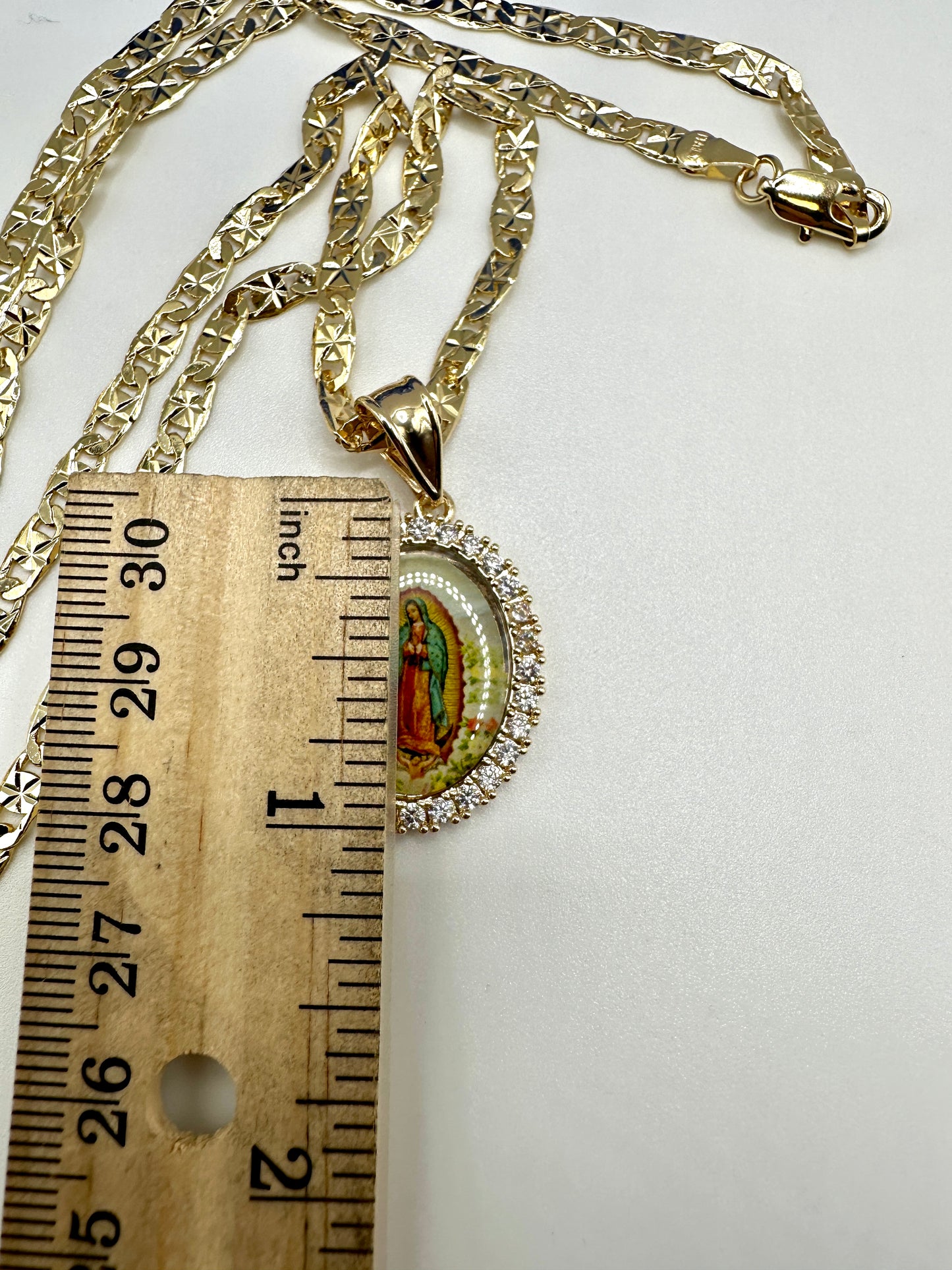 “Guadalupe” Virgin Necklace with Virgencita Imagine Figaro chain