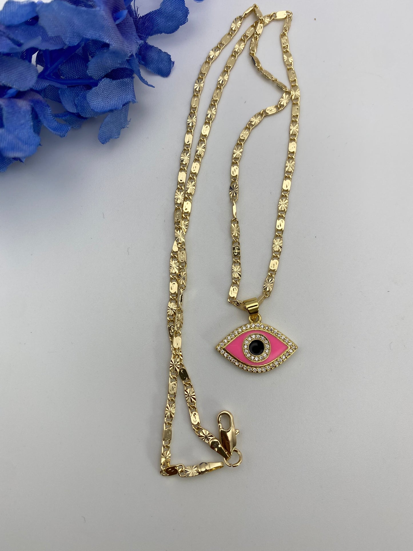 Evil Eye Pink Necklace (small)-14k gold plated