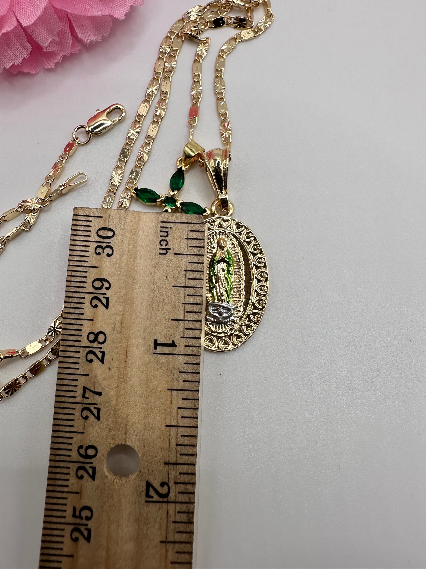 “Daisy” Virgin and Green Diamond Cross Necklace Gold Plated