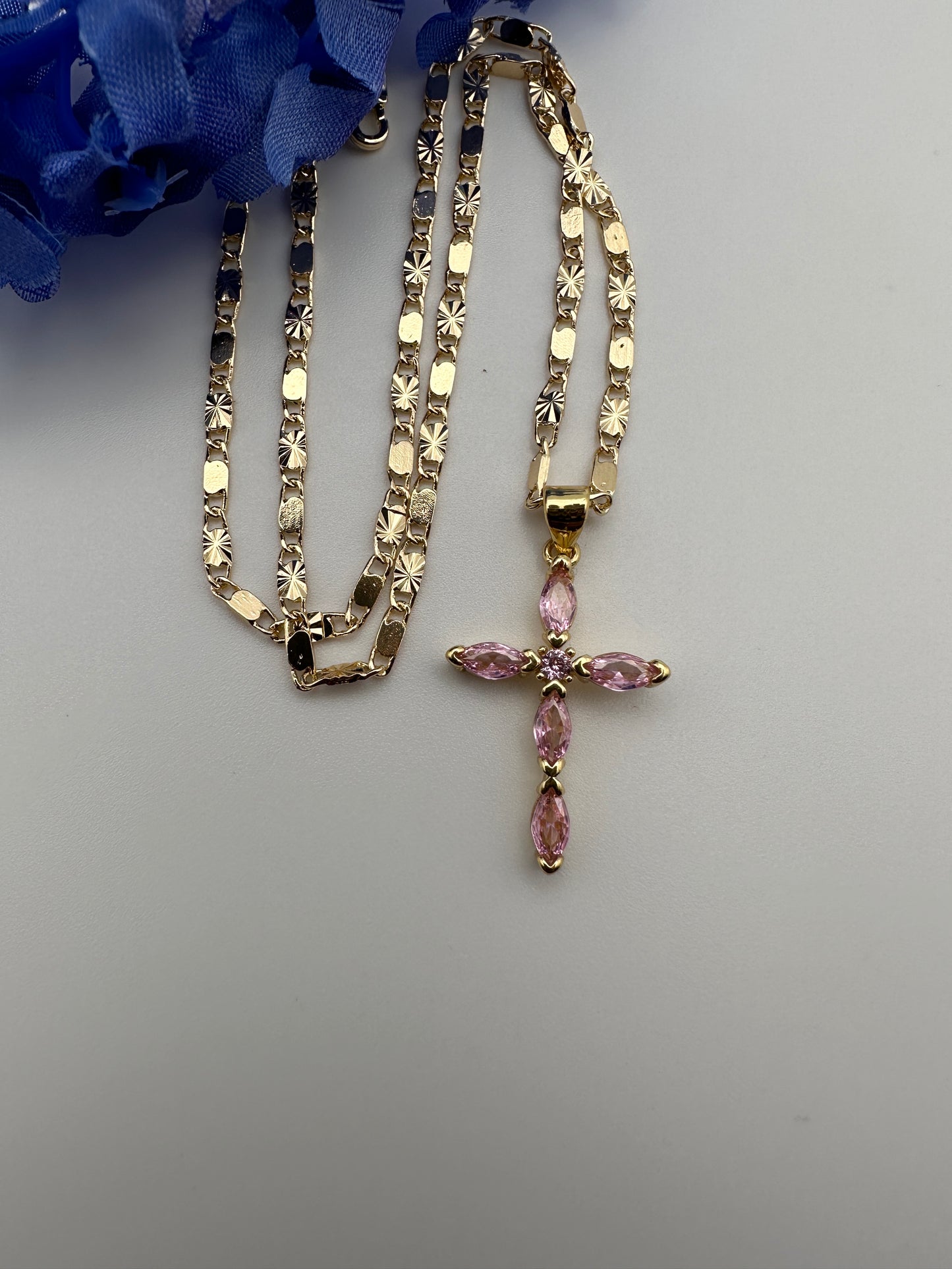 “Diamond Pink” Cross Necklace Gold Plated
