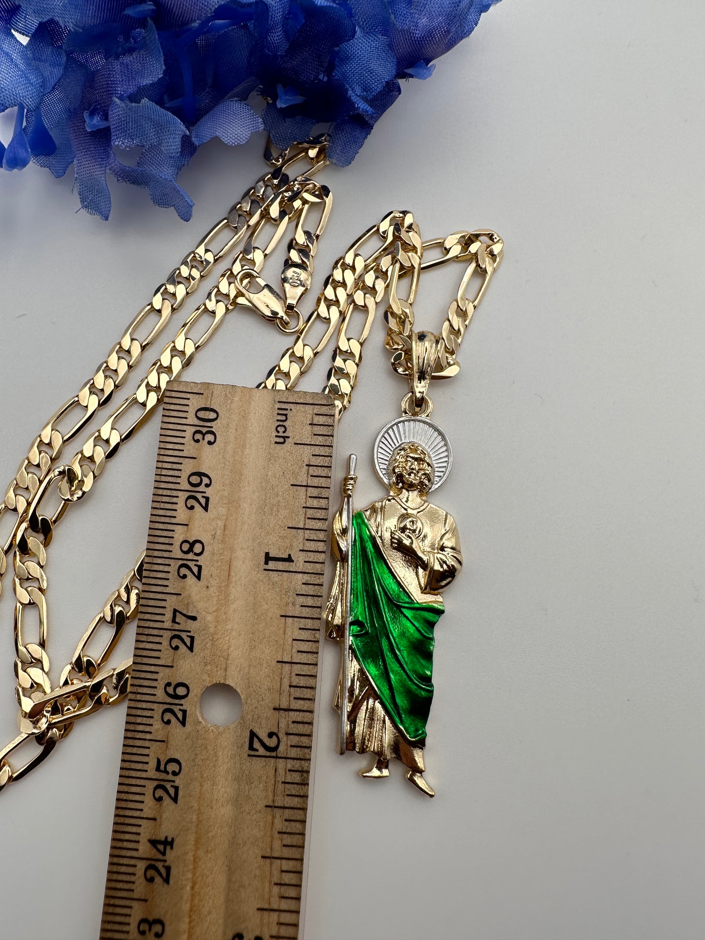 “Hero” St Jude Necklace (Green) Gold Plated - San Judas Tadeo