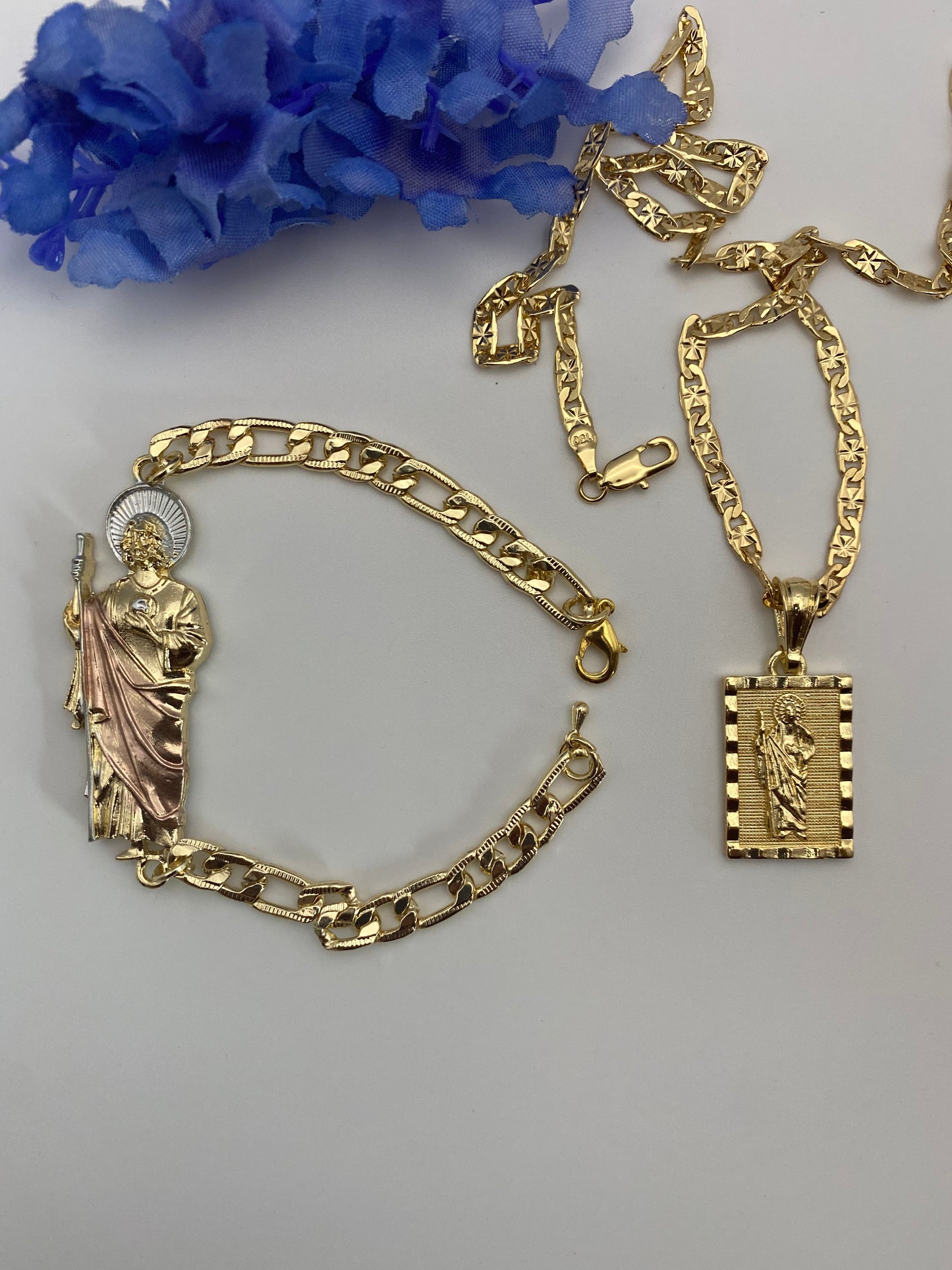 San Judas Necklace & Bracelet Set (22” Long Chain”)