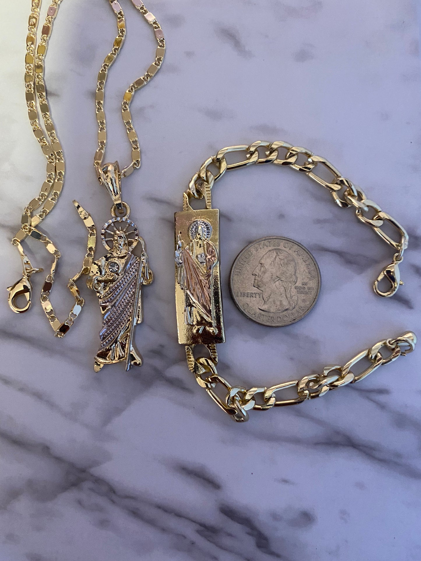 San Judas Necklace & Bracelet RoseGold Set (St Jude)