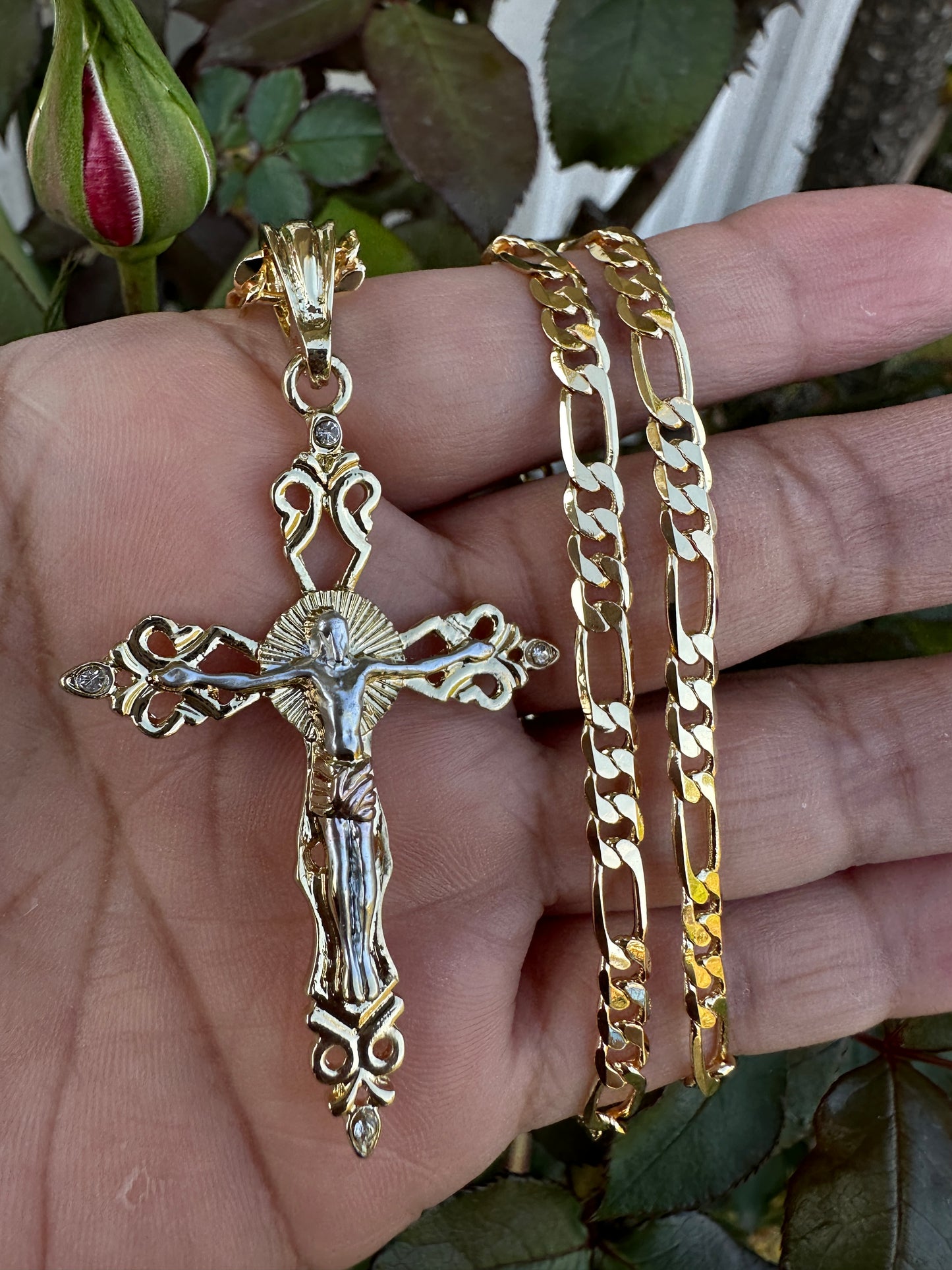 “Thorns” Cross Necklace Gold Plated tricolor