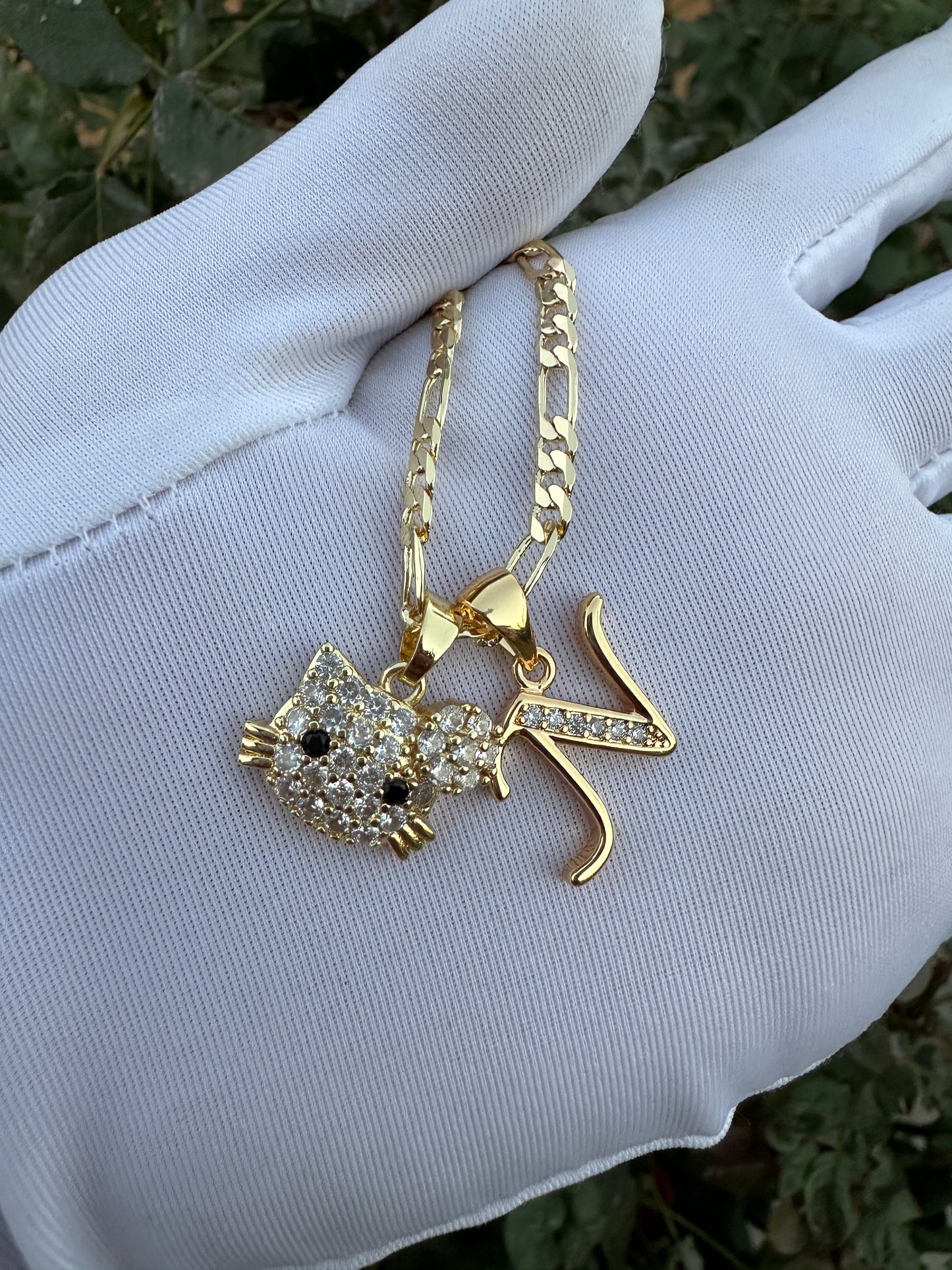 Cat Personalized Necklace with Letter initial Plated