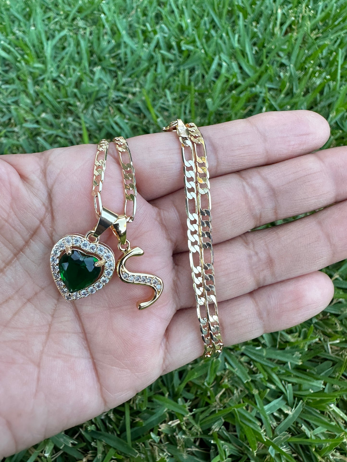 “Green Rock” Heart Diamond Necklace -Gold Plated