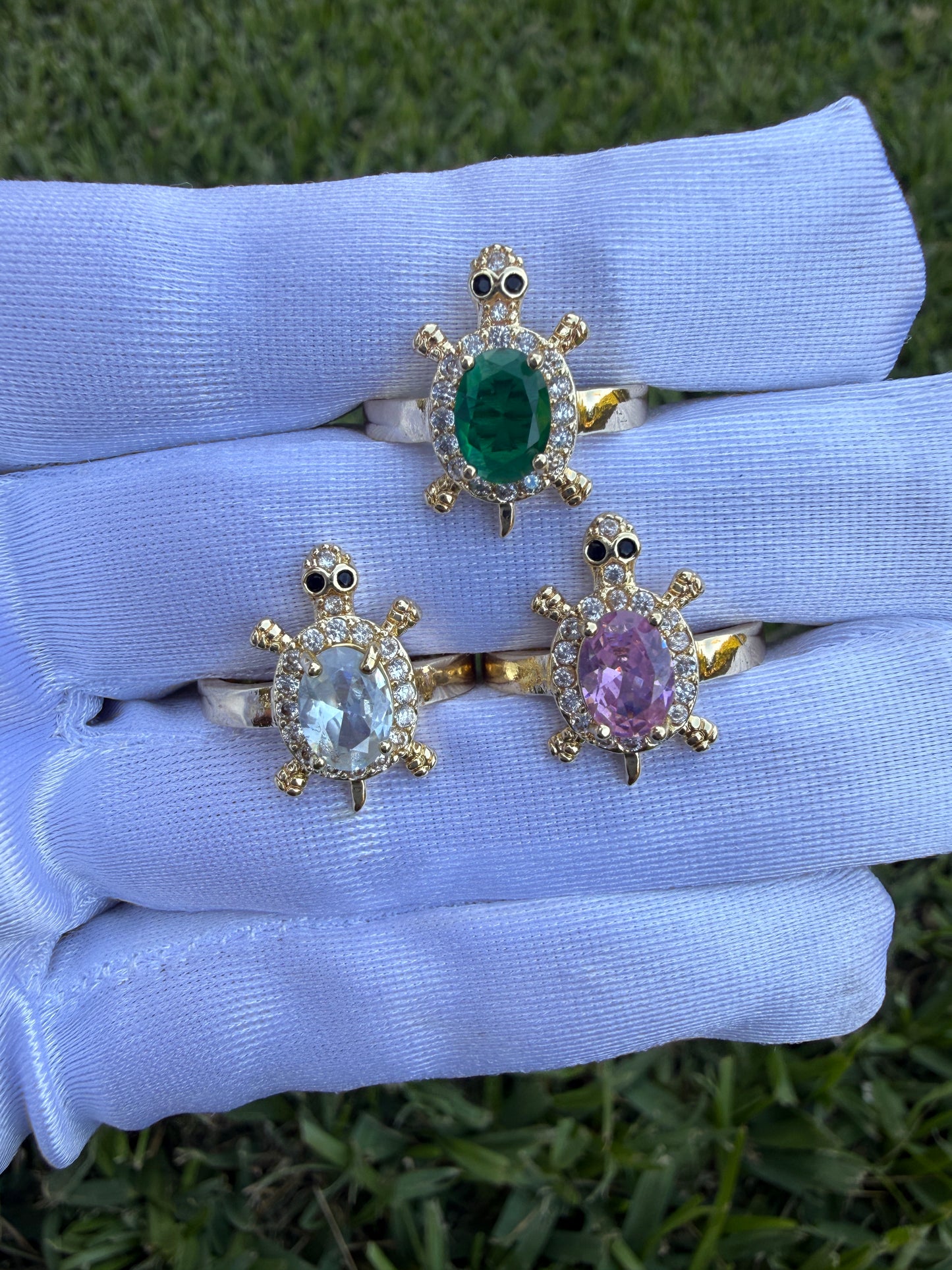 Good Luck Elephant and Turtle Rings Adjunct - Includes Decorative Elements and Gemstone Accents