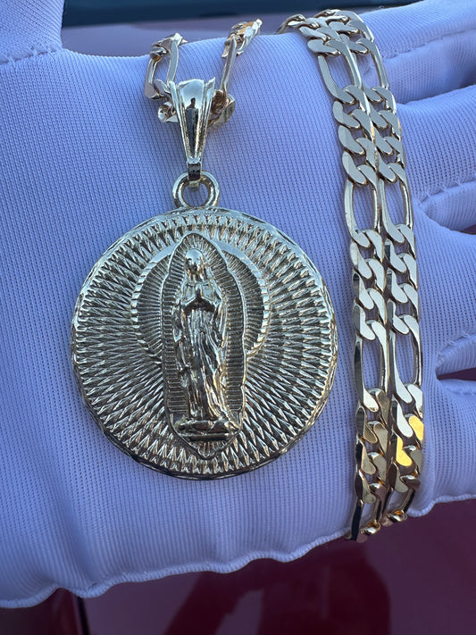 “Blanca” 14k Gold Plated Flat Necklace with Virgin Mary. 14k Bañado en Oro Virgen de Guadalupe Cadena.  🎁