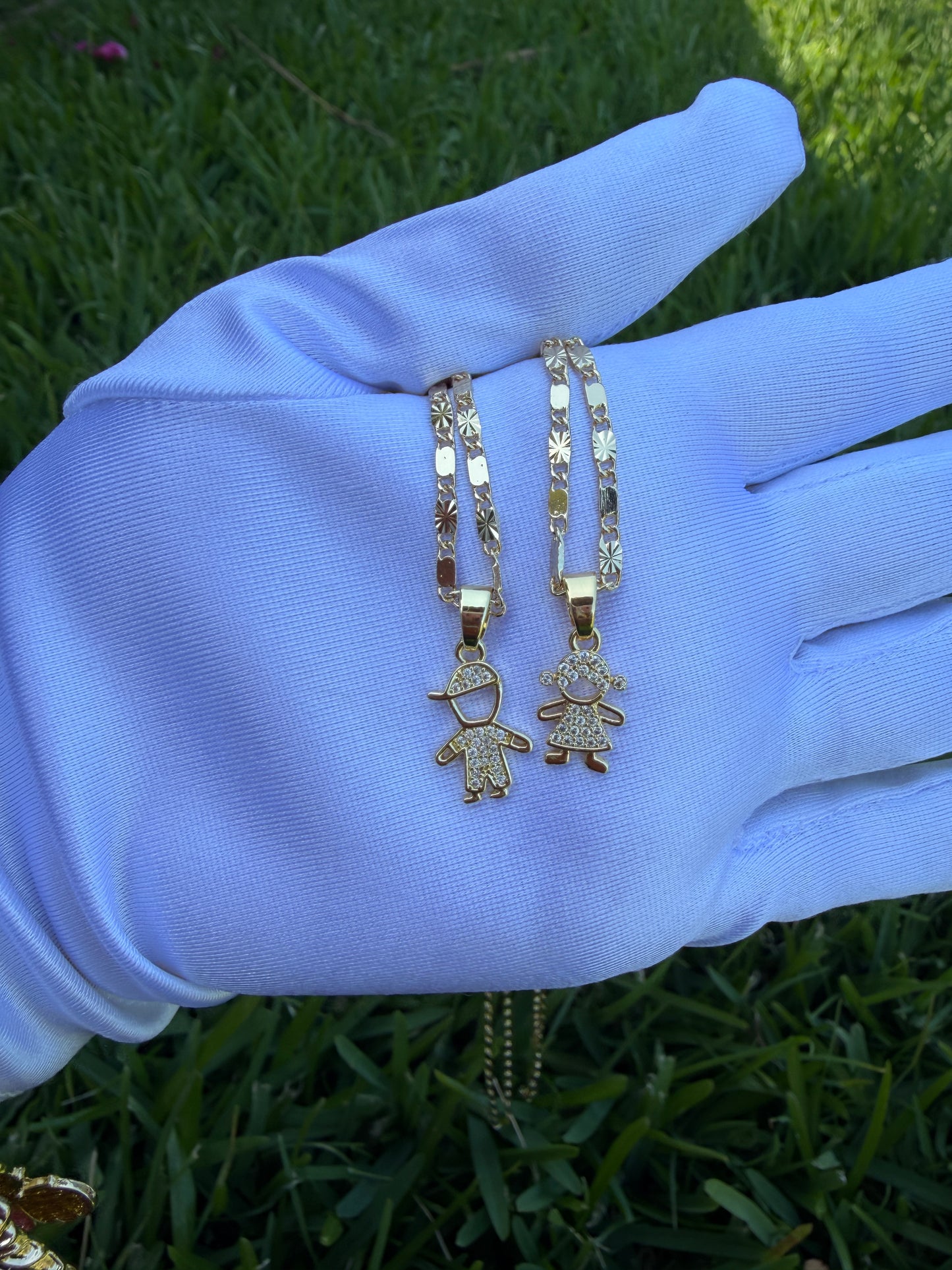 Boy Girl Charm Necklace with Chain - Gold Color Fashionable Design, Perfect for Everyday Wear