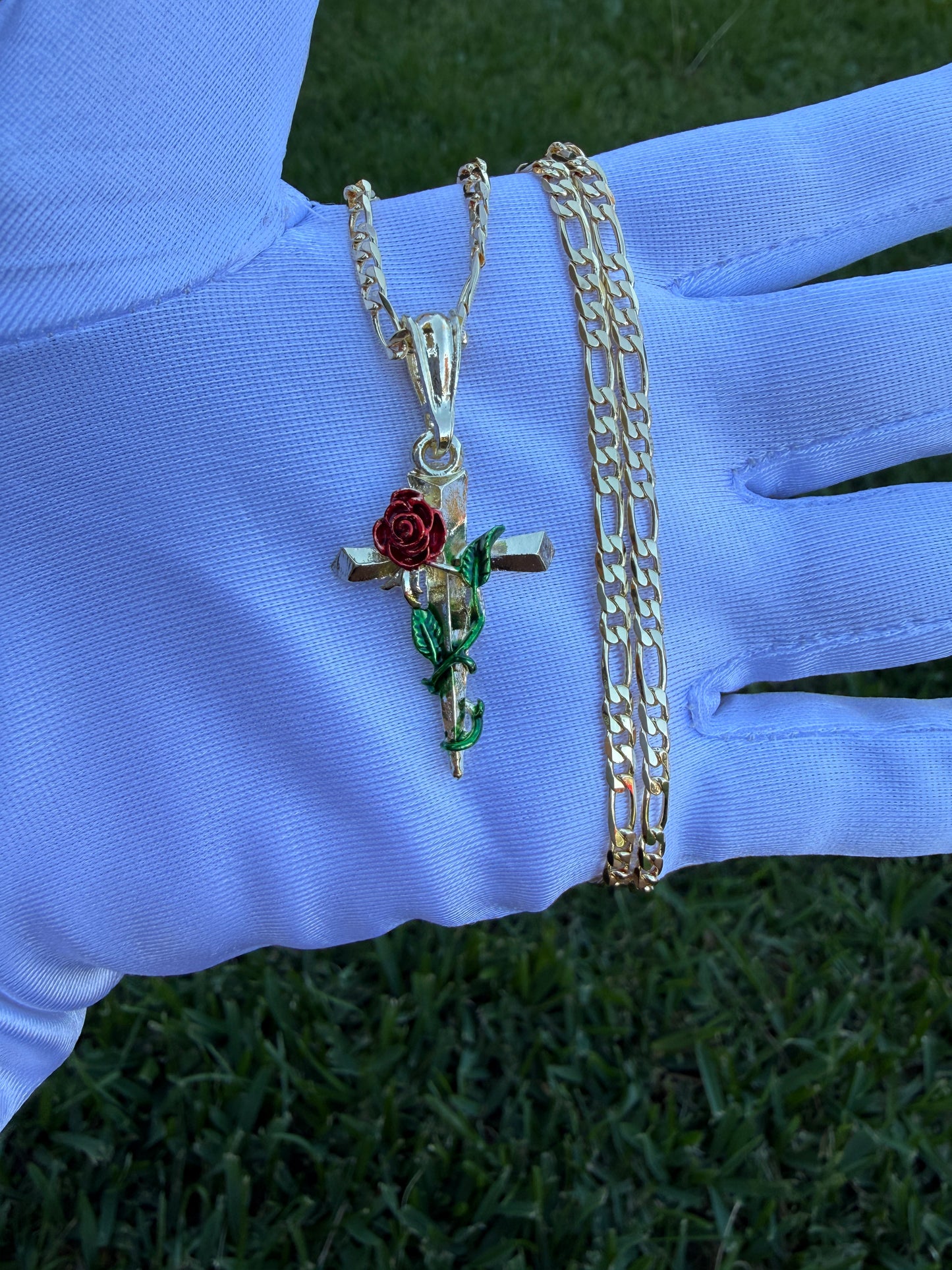 Cross Necklace with Rose
