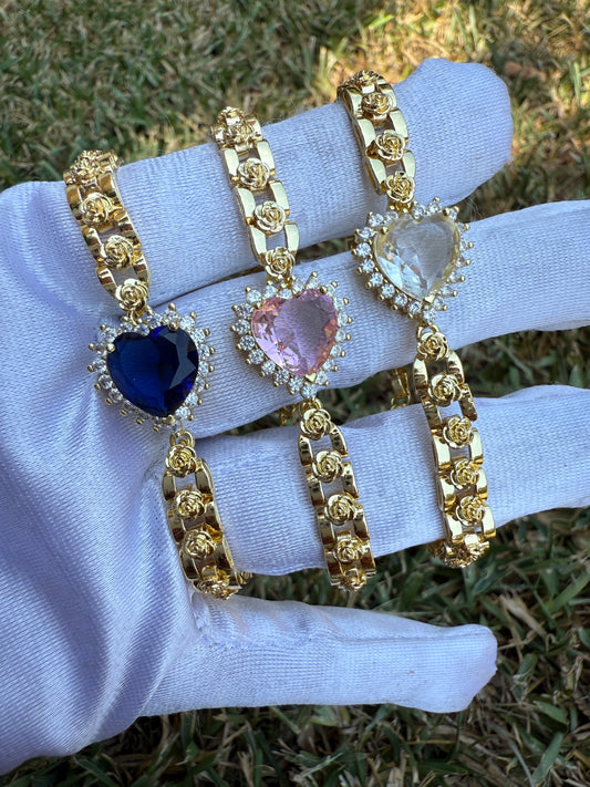 Heart Bracelet with Color Heart Charm - Gold-Tone Bracelet Featuring Colorful Heart Charms