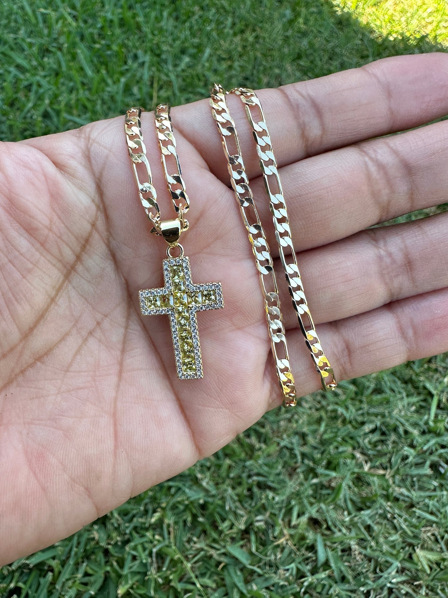 Crystal Yellow - Cross Diamond Necklace Gold Plated