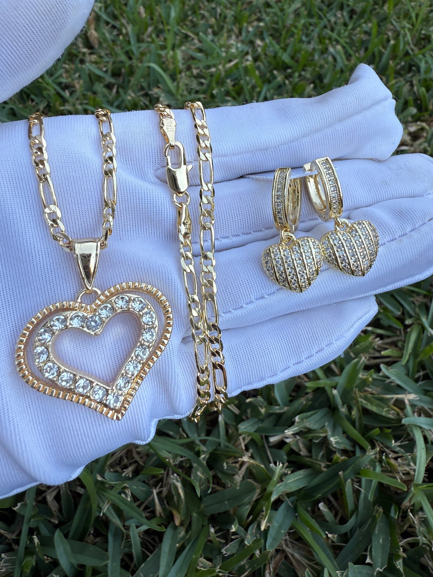 Heart and Earrings Necklace Set - Earring and Necklace 20” Set