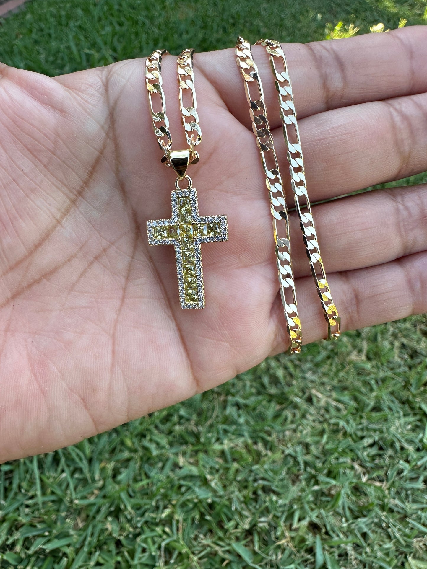 Crystal Yellow - Cross Diamond Necklace Gold Plated