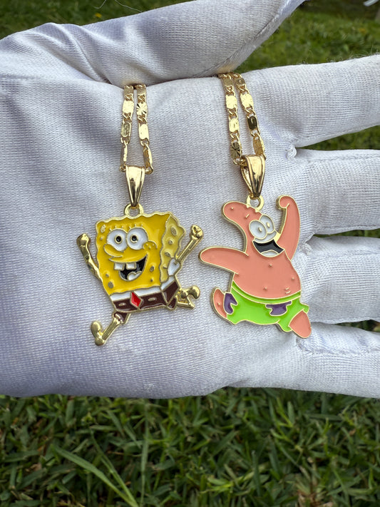 Cartoon Necklace with Sponge or Pink Star Charm
