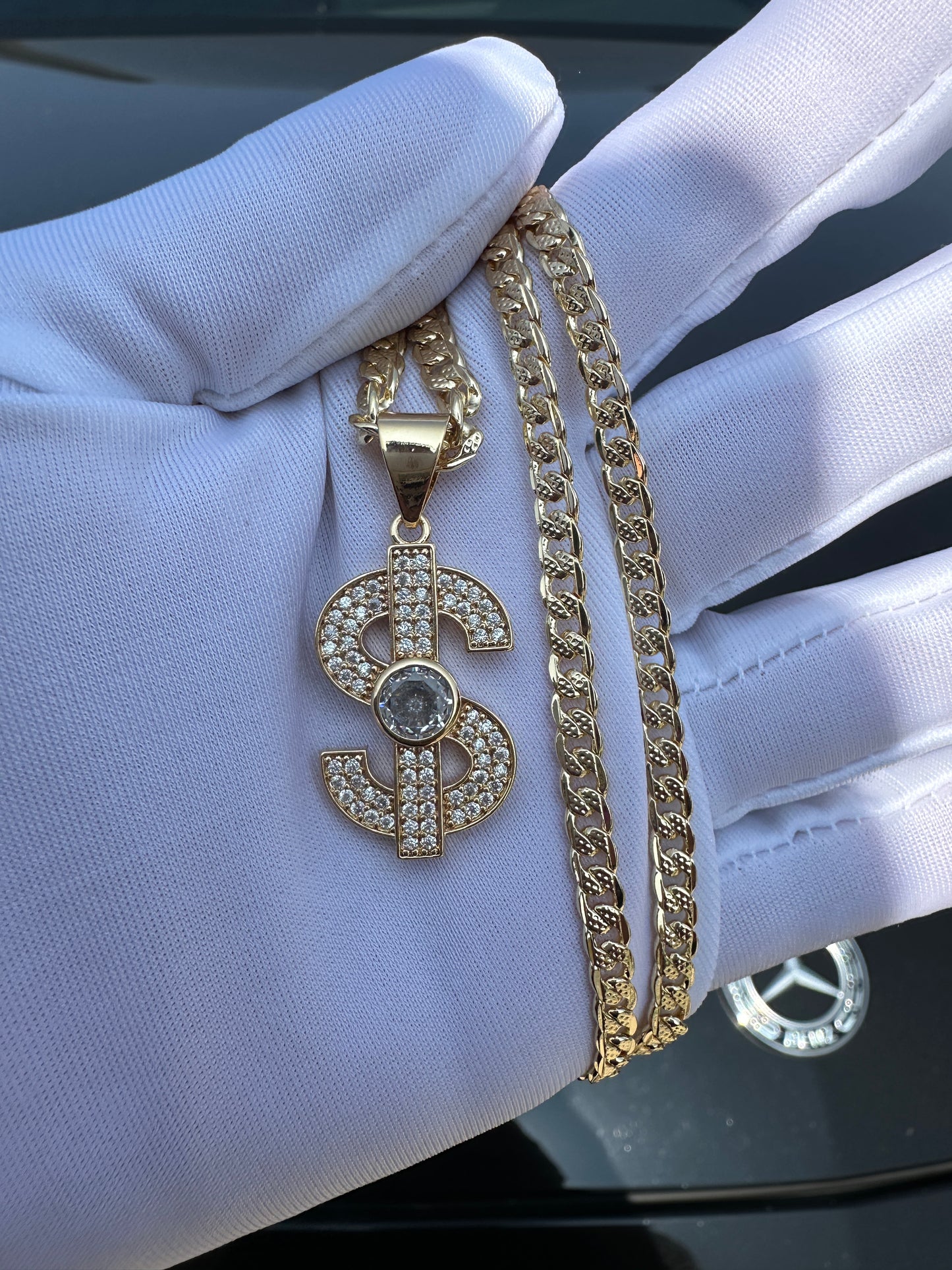 Bling Money Symbol Necklace for him or her in Cuban chain