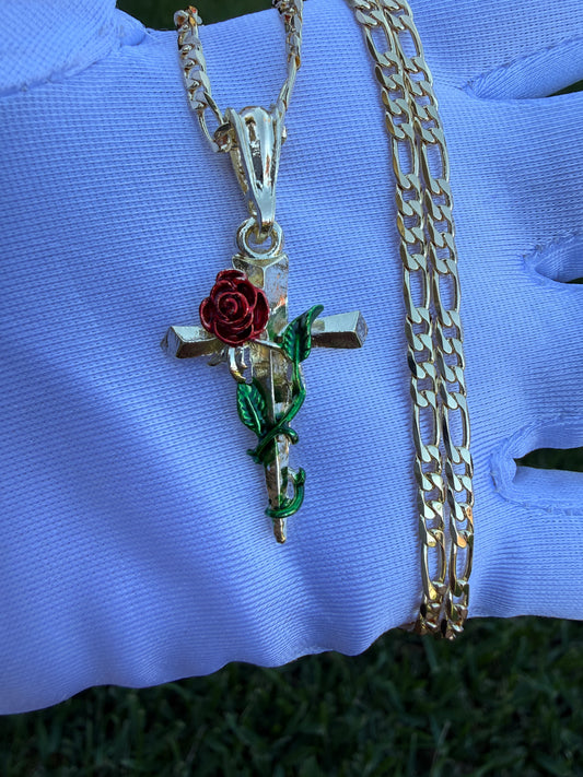 Cross Necklace with Rose