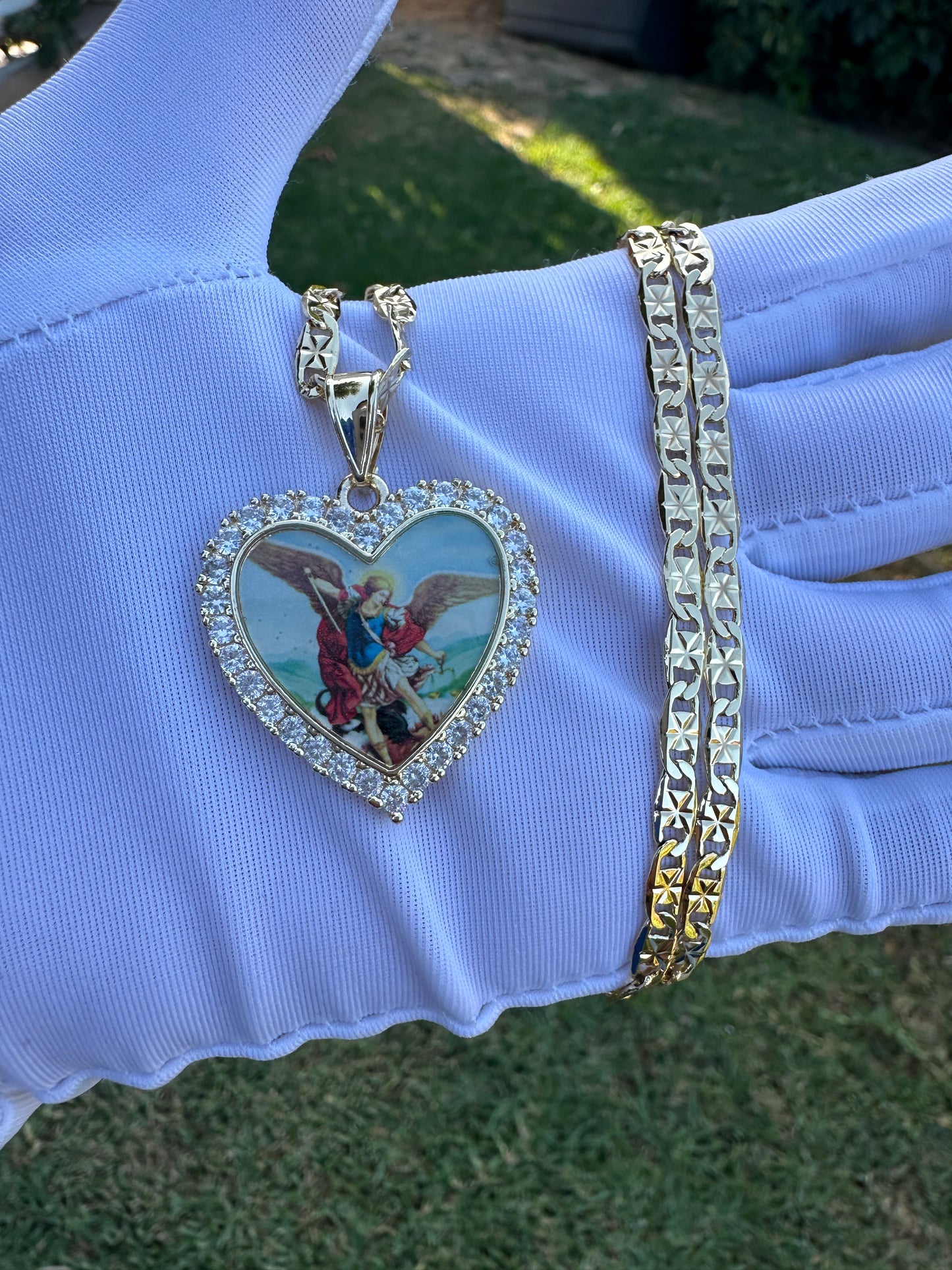 St Michael Arcángel Heart Necklace- San Miguel Arcangel