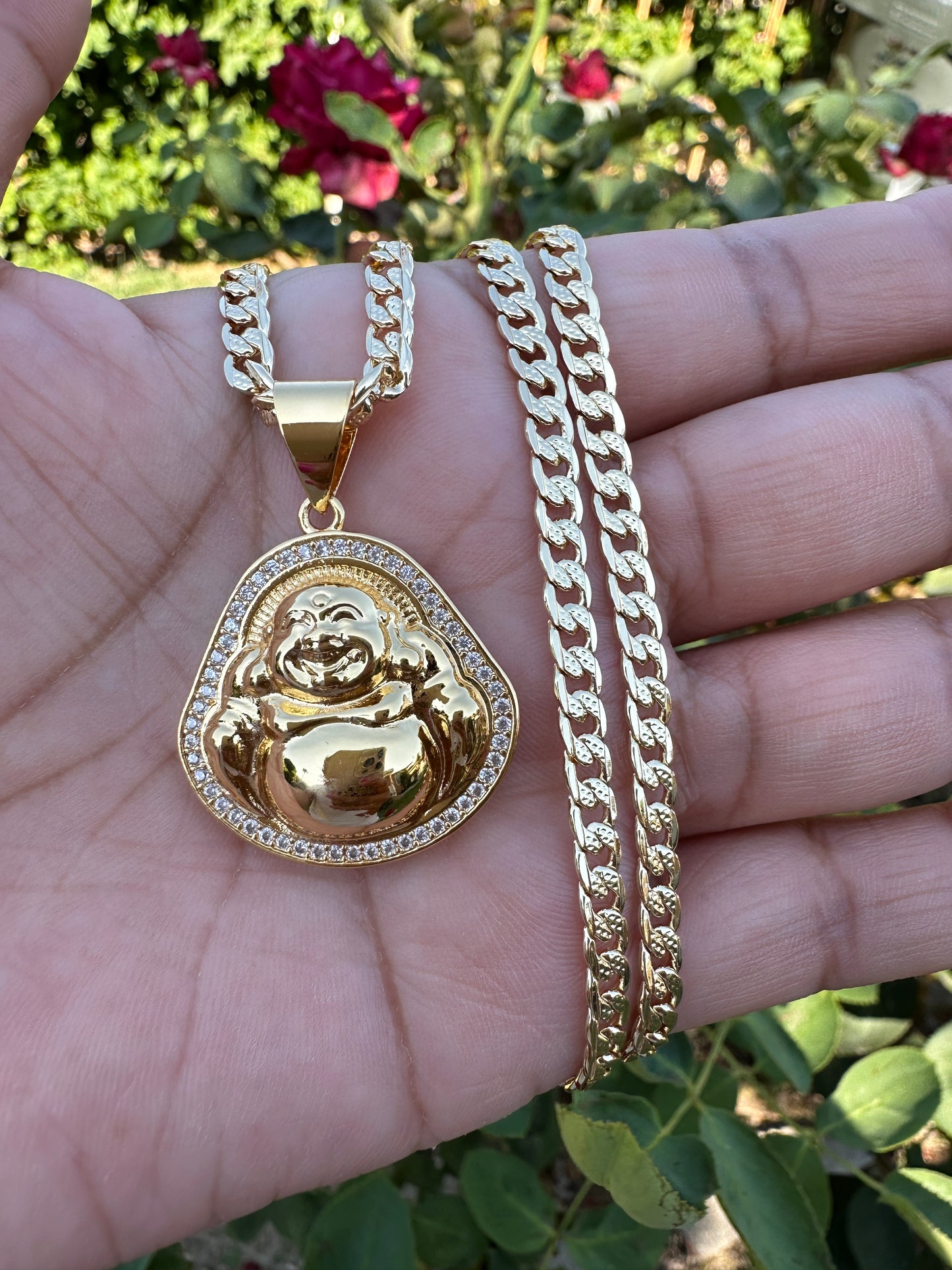 Buddha Gold Plated Necklace Cuban Chain