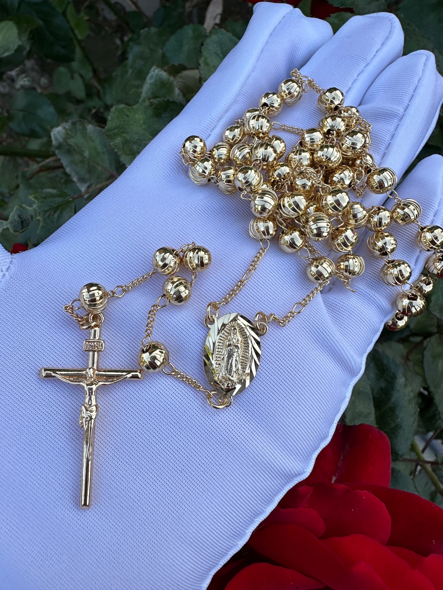 Rosary Gold Plated with Cross and Virgin Mary