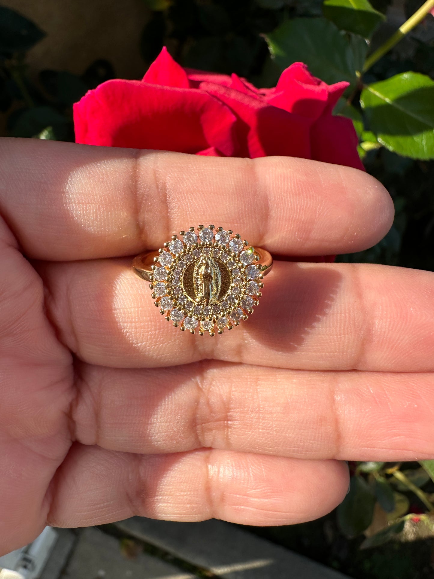 Circle Virgencita Ring Clear Stones Adjustable. Virgin Ring