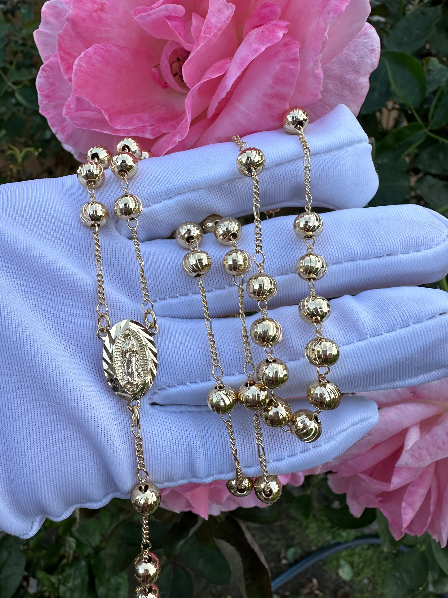 Rosary Gold Plated with Cross and Virgin Mary