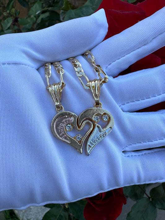 “Love Birds” Necklace for 2 -Breakable Heart Necklaces Gold Plated