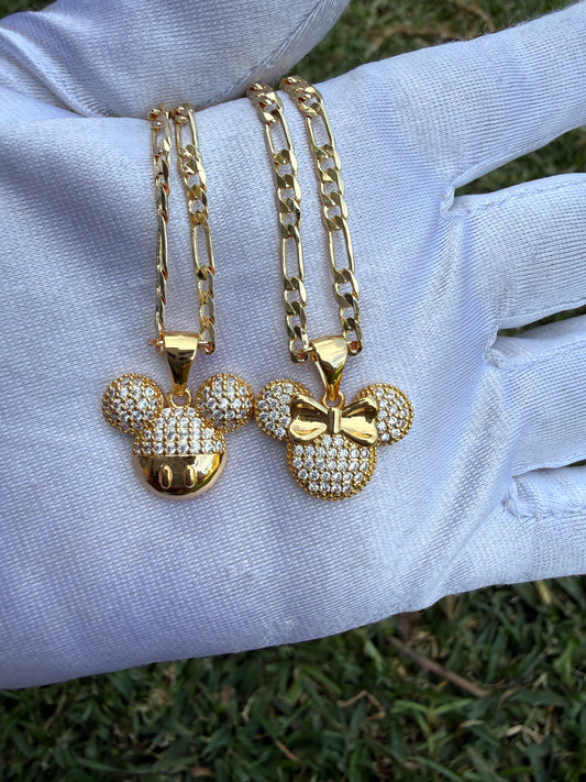 Mouse necklace with chain-Him-Her￼