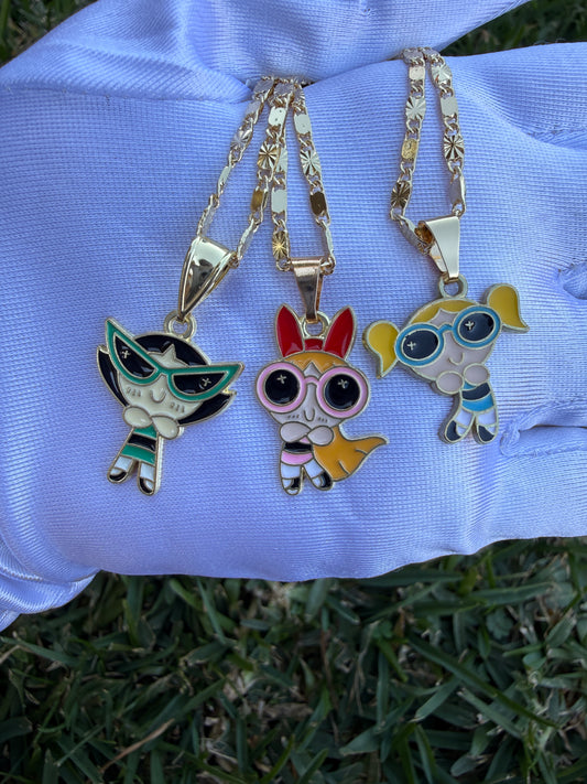 Girls - Puff - Girl Necklaces Pink- Blue- Green