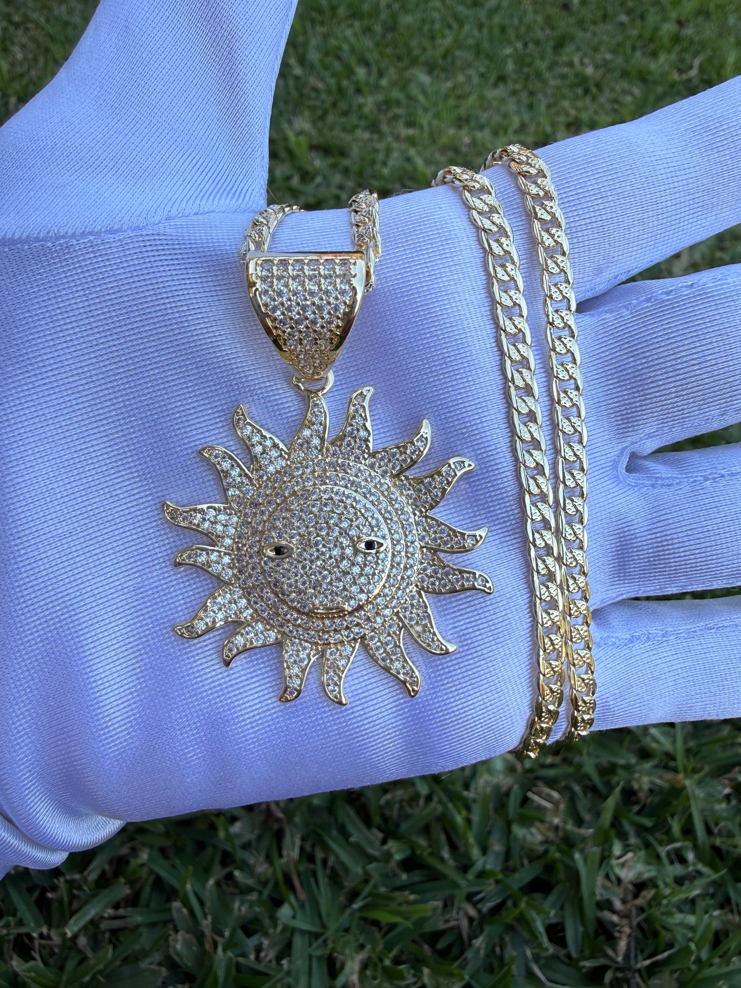 Sun Bling Necklace with Cuban Chain