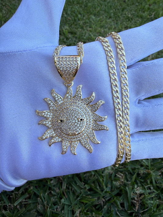 Sun Bling Necklace with Cuban Chain
