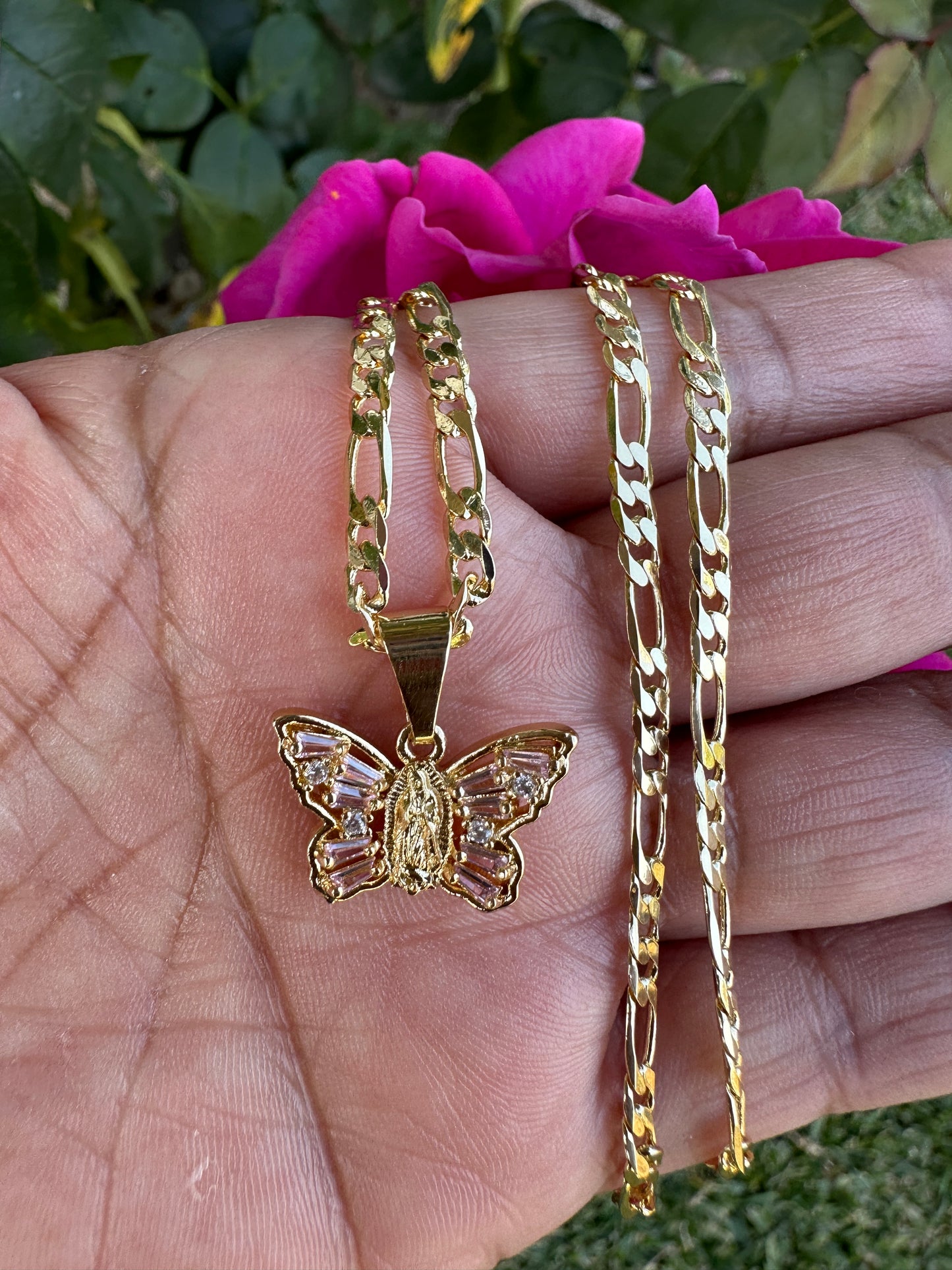 Butterfly Pink Necklace Gold Plated