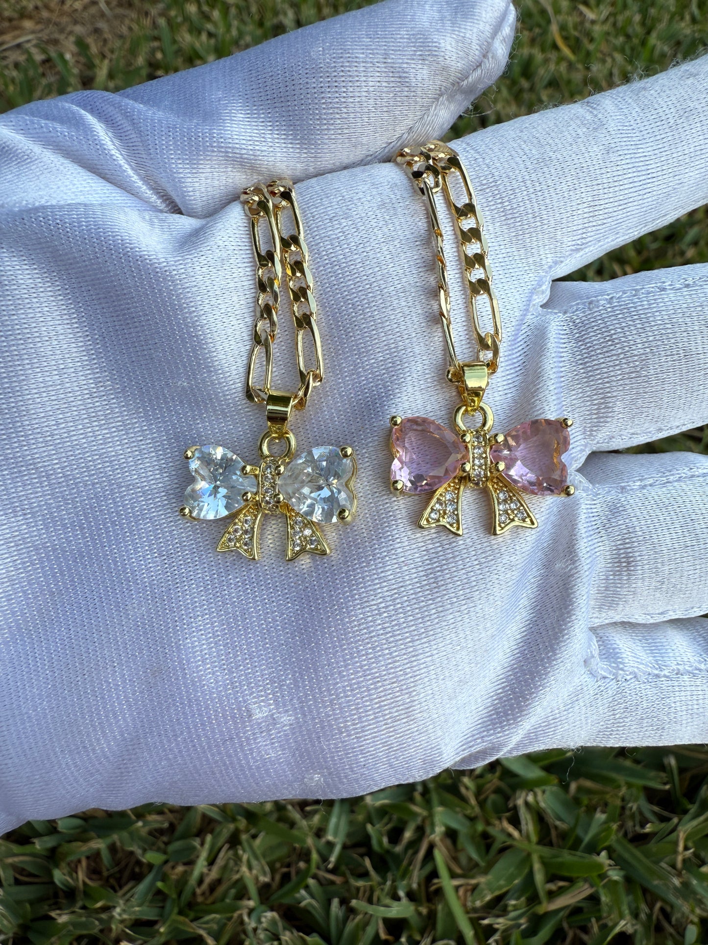 Bow Jewlery Sets Ring Necklace and Bracelet with  Gemstone Accents Gold-Tone Chain Design