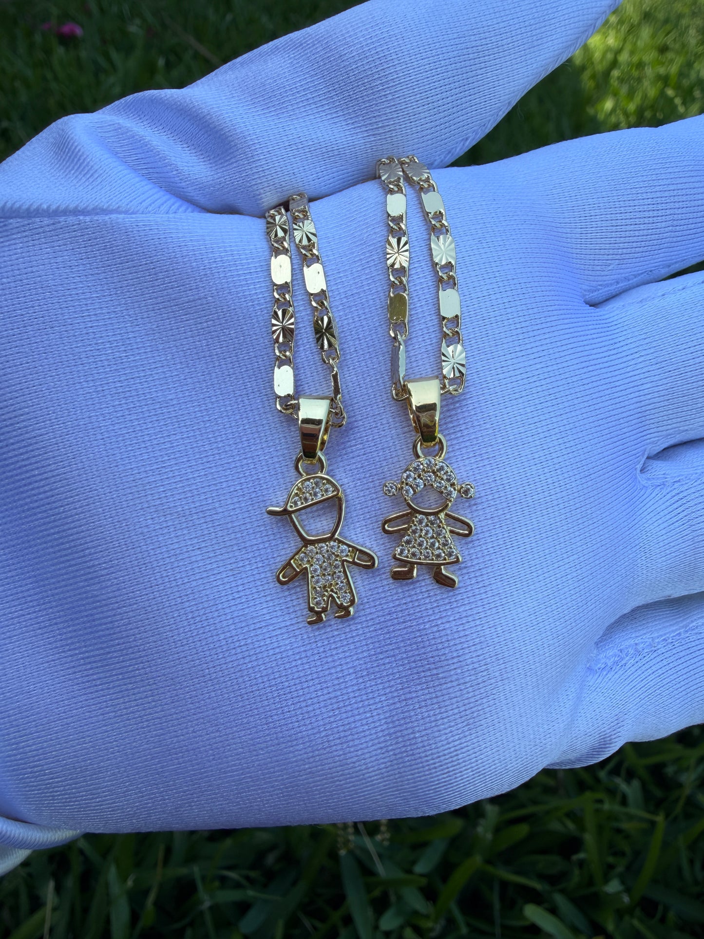 Boy Girl Charm Necklace with Chain - Gold Color Fashionable Design, Perfect for Everyday Wear