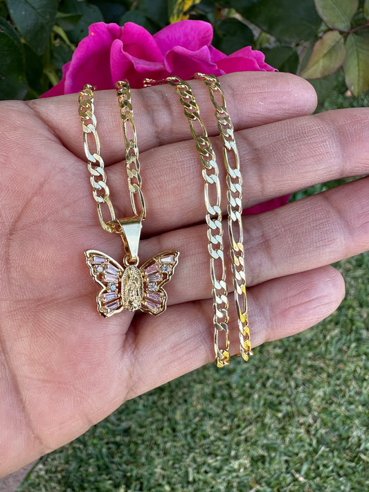 Butterfly Pink Necklace Gold Plated