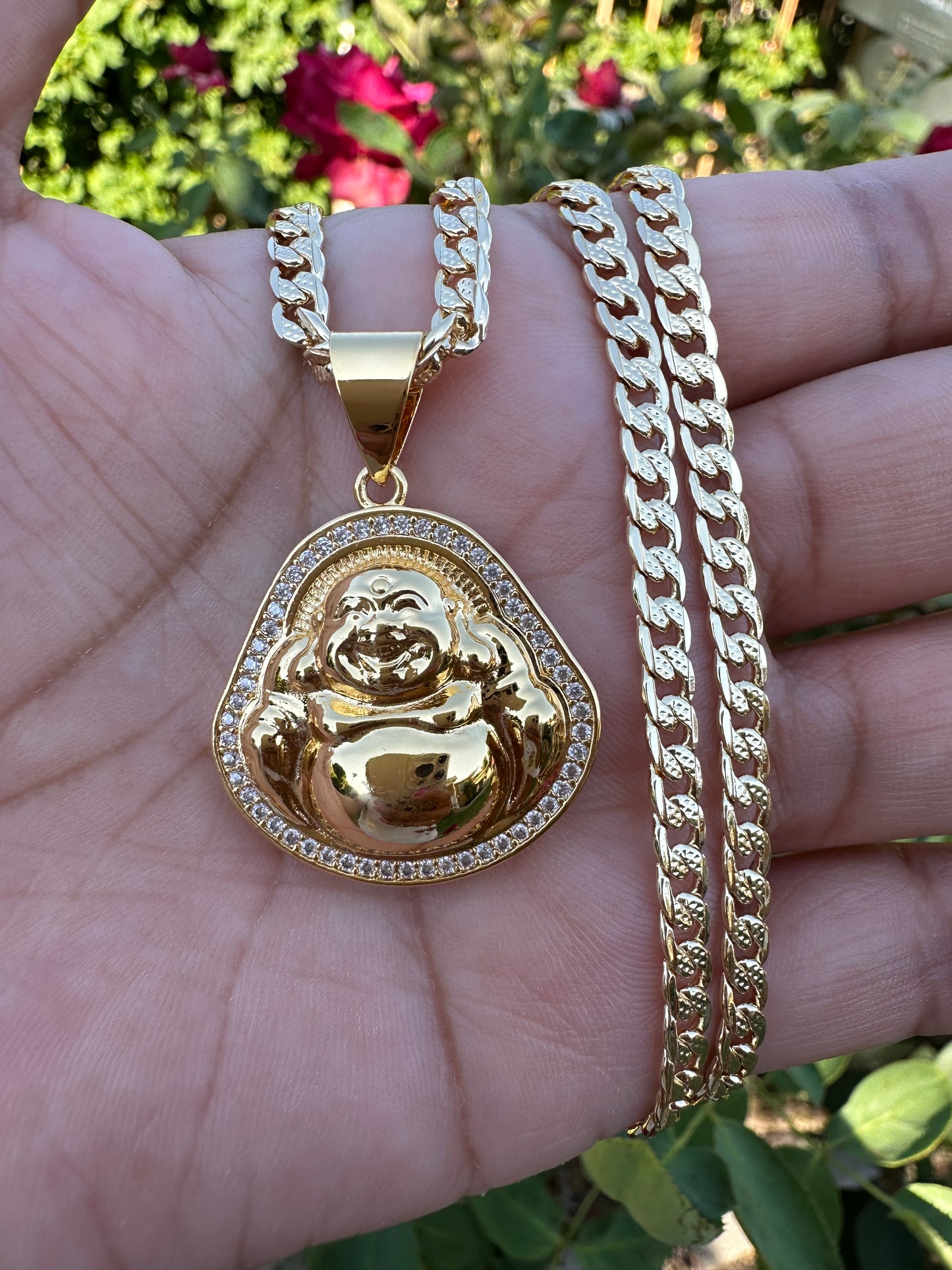 Buddha Gold Plated Necklace Cuban Chain