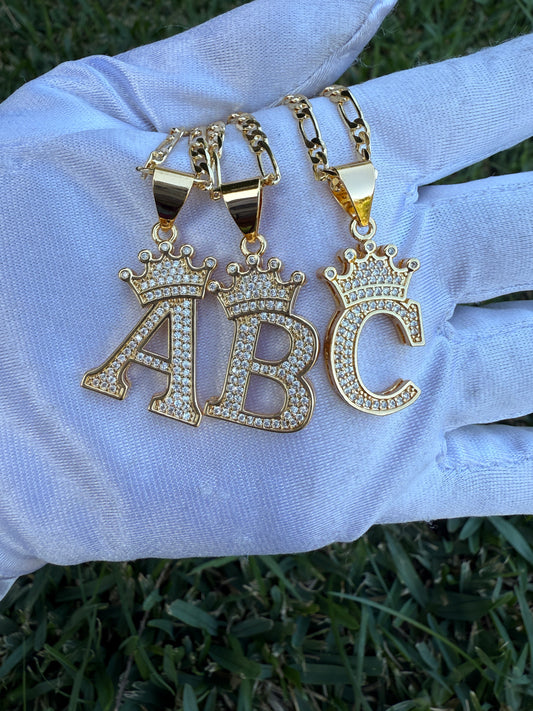 Letter Initial Necklace with Crown Gold Plated Alphabet Pendant for Women 20” inch Chain Fashion Jewelry