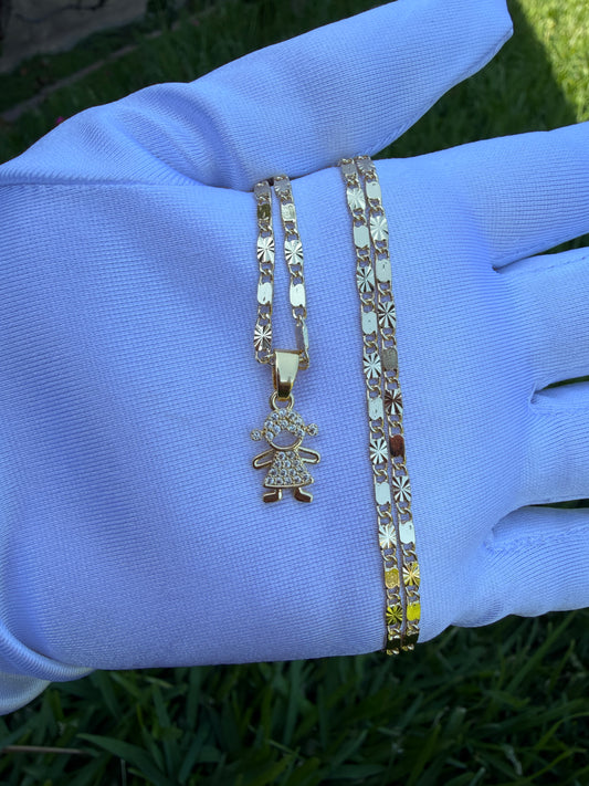 Boy Girl Charm Necklace with Chain - Gold Color Fashionable Design, Perfect for Everyday Wear