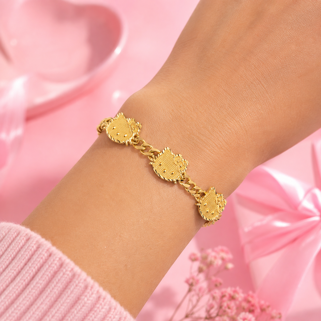 Kitty Head Bracelet - 7.5 inches with extender