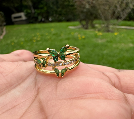 “Butterflies” Ring Gold Plated Green