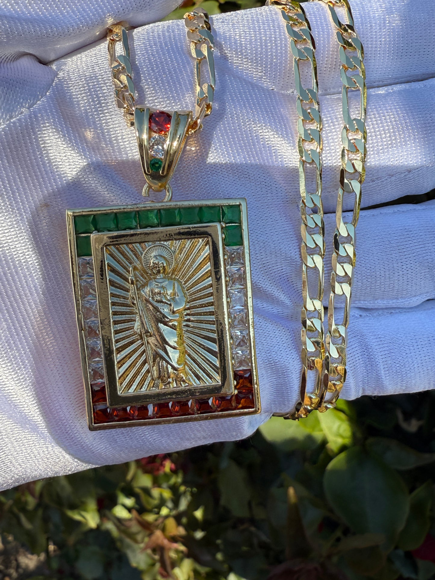 Tricolor Virgin -St Jude Necklace with color Stones - San Judas | Virgen