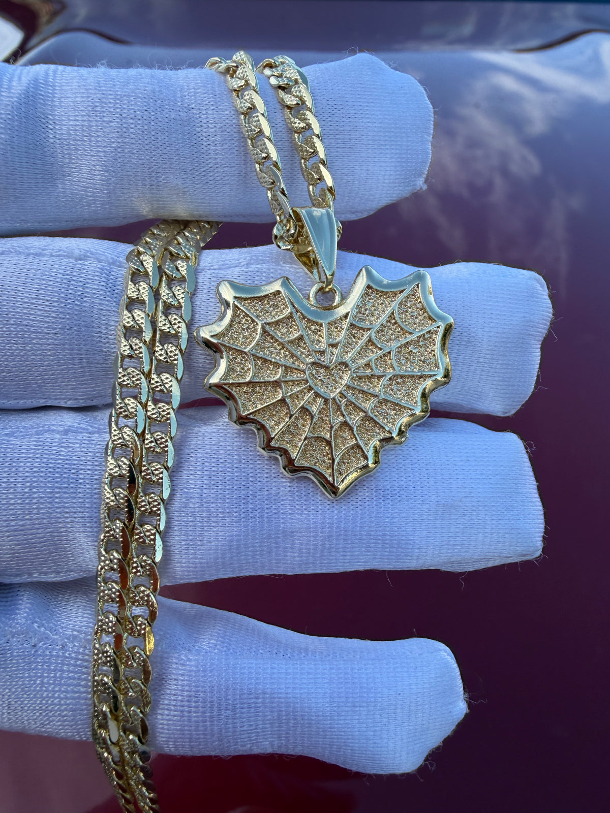 Heart Spider Necklace with Cuban Chain
